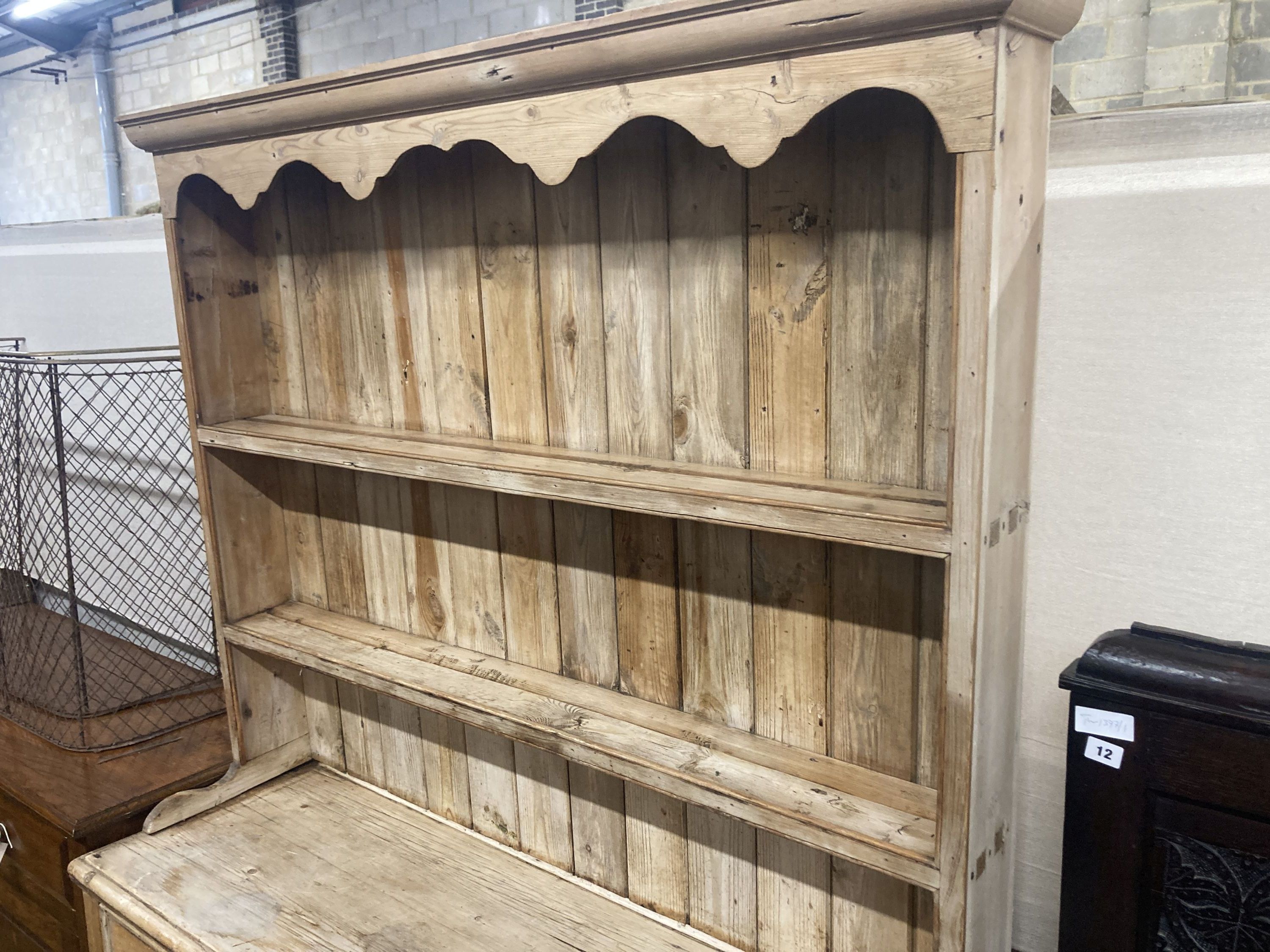 A 19th century pine potboard dresser, length 130cm, depth 47cm, height 190cm